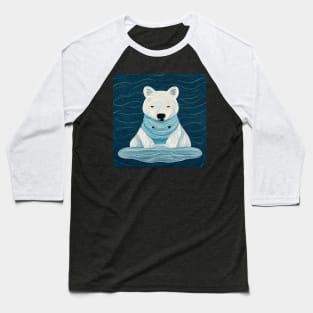 Cute cartoon winter white polar bear wearing an ice blue scarf. Baseball T-Shirt